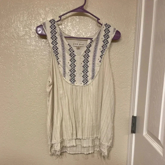 Knox Rose distressed hem sleeveless linen embroidered boho hippie western XL - Picture 3 of 10